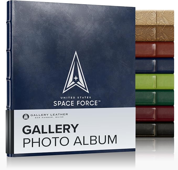 Gallery Leather Photo Album 4x6 Pictures with Slip-In Pockets & Writing | Space – Holds up to 120 Photos, Ring Bound, Made in USA – Acadia Navy - Space Force - 11.75" x 10.5" by GalleryLeather