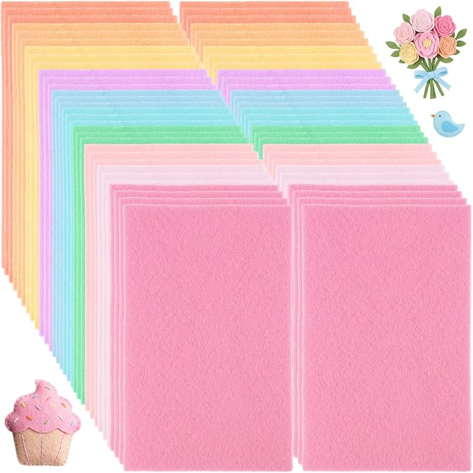 Peryiter 150 Pcs Back to School Pastel Felt Sheets Bulk for Craft 8 x 12 Inch 1.4 mm Pink Thick Colorful Stiff Felt Fabric Craft Square for Crafting Sewing School DIY Project by Peryiter