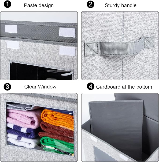 Univivi Larger Fabric Collapsible Storage Bins, Foldable Storage Boxes with Lids, Storage Cube Organizer Basket for Home, Closet, Bedroom(Gray, 17“ x 12” x 12") | 17 x 12 x 12 In Clothes Storage Bins with Handles & Window, Foldable Closet Organizers an... - Image 4
