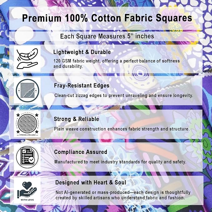 Soimoi 40 Pcs Cotton Fabric Squares Bundles Charm Packs for Quilting, Fat Quarter Layer Cakes, Precuts Quilt Squares 5 x 5 inches, DIY Fabric Bundle - Blue Harmony - Image 8