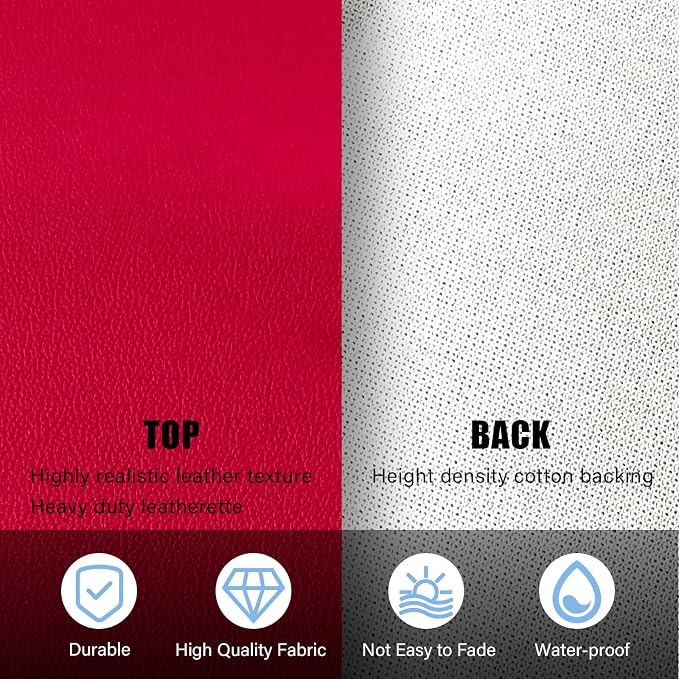 Faux Leather Fabric,54"x36" Thick Durable Synthetic Upholstery Leather Vinyl, Soft Smooth Waterproof, Durable,Replacement Renovate for Wallets, DIY Projects, Furniture, Car Seats 1 Yard-Red - Image 2