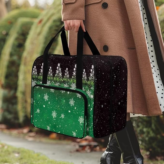 Sewing Machine Storage Carrier Bag Portable Appliance Dust Bag Versatile Sewing Machine Organizer Case with Handle and Soft Cushion, Christmas Snowflake Tree Black Green - Image 3