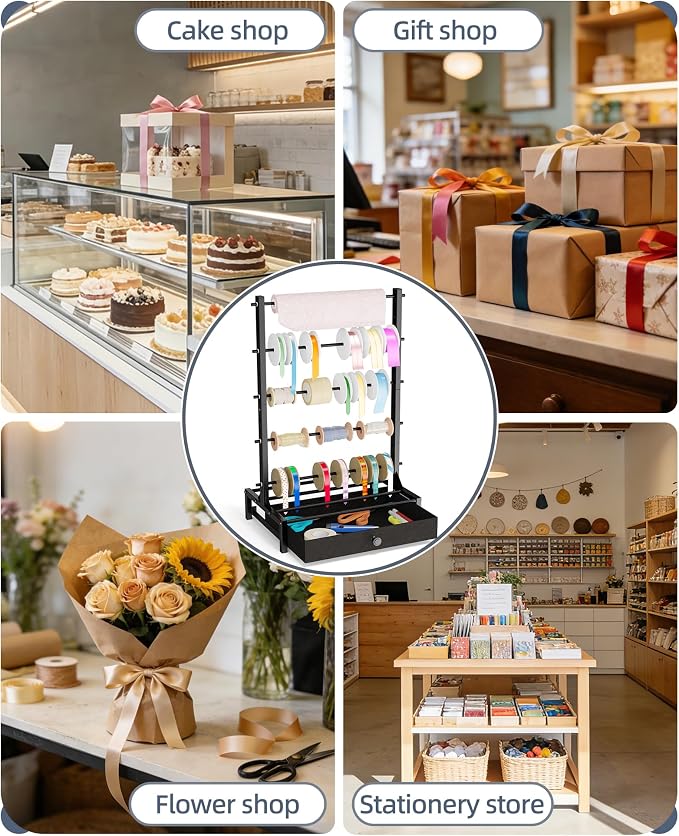 Ribbon Organizer with Fabric Drawer, Adjustable 5-Tier Ribbon Holder, Large Capacity Stable Ribbon Storage Rack for Craft Room, Gift Wrapping & Florist Supplies - Image 7