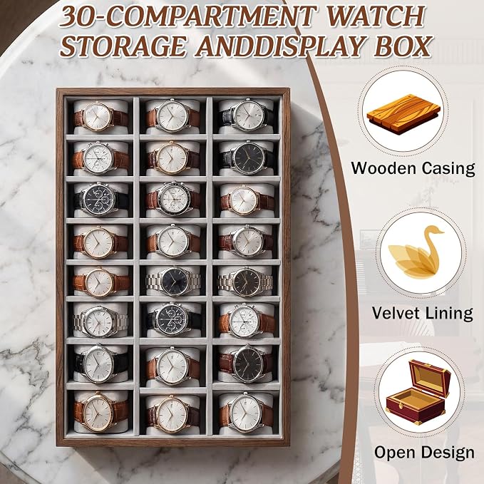 Sintuff 1 Pcs 30 Grids Watch Jewelry Tray Organizer Jewelry Box Organizer with Velvet Lining Display Holder for Men Women Storage - Image 5