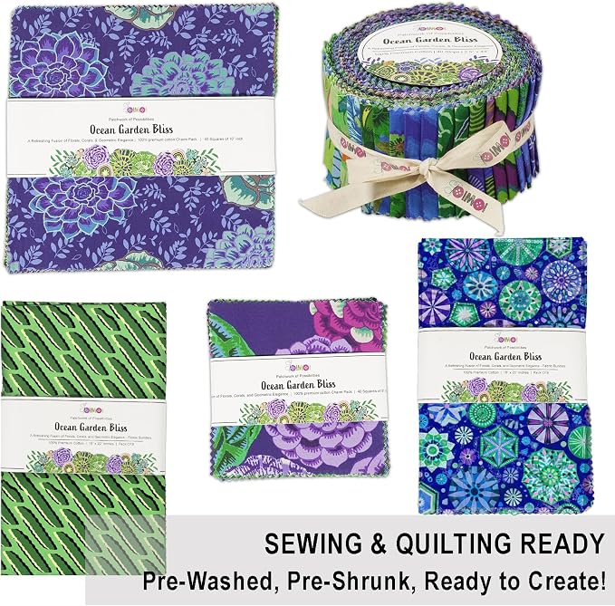 Soimoi 40 Pcs 10 x 10 inches Quilting Fabric Bundles Precut, DIY Cotton Fabric Squares, Printed Layer Cakes Patchwork Materials for Crafts Cloths Decor,Charm Squares for Quilts- Ocean Garden Bliss - Image 5