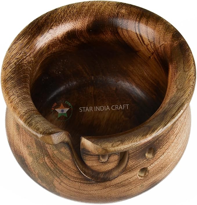 Handmade Rosewood Yarn Storage Bowl for Knitting & Crocheting by STAR INDIA CRAFT | A Perfect Yarn Storage Bowl for Yarn Winder & Crochet Hook Accessories Holder (6 x 4", Light Curvy) - Image 4
