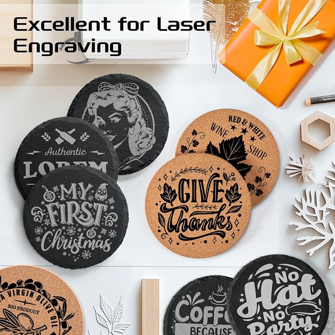 100PCS Round Slate and Cork Drink Coasters Bulk for Laser Engraving | 4 Inch Natural Blank Black Stone, Cork Coasters, 50PCS Each, Engravable Materials for Beginners, Gifts, Wedding, Crafts, DIY - Image 4