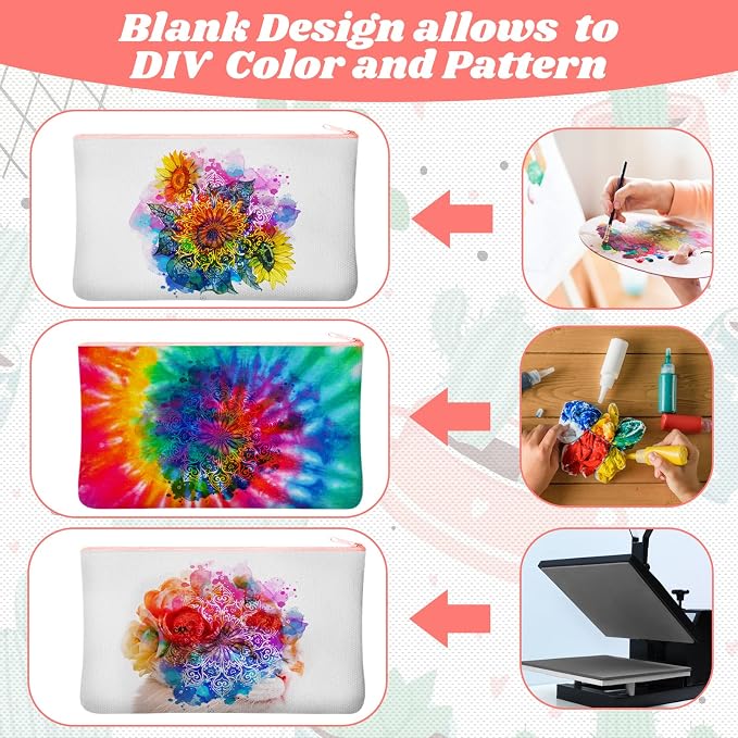 Frienda 100 Pcs Sublimation Blank Canvas Makeup Bags Bulk DIY Heat Transfer Canvas Pen Case Pencil Cosmetic Makeup Bags Clear Sublimation Blank Pouch with Zipper (7 x 4.3 Inch,Mixed Colors) - Image 3