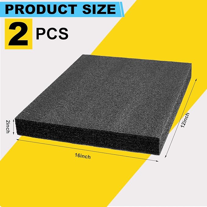 Treela 2 Pcs Customizable Polyethylene Foam Sheets 16x12x2" Black Thick Cuttable Foam Padding Inserts for Cases, Polyethylene Block Sheet for Packing Toolbox Storage and Craft Pad - Image 2