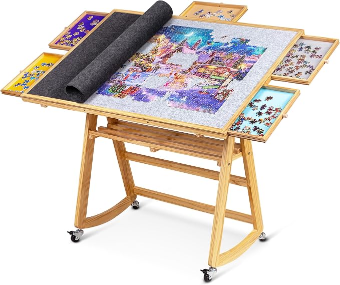 Lavievert 1500 Piece Tilting Puzzle Table with 5 Colored Drawers & Cover | Multiple Adjustable Tilt Angles, Space-Saving Design, Portable Wooden Board Jigsaw Table with Storage & Legs for Adults by LAVIEVERT