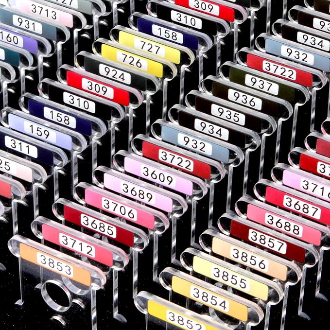 Hamtery 500 Pcs Acrylic Embroidery Floss Bobbins with Numbers & Color | Clear 3mm acrylic bobbins for embroidery storage. Printed numbers and color swatch help organize cross stitch floss. by Hamtery
