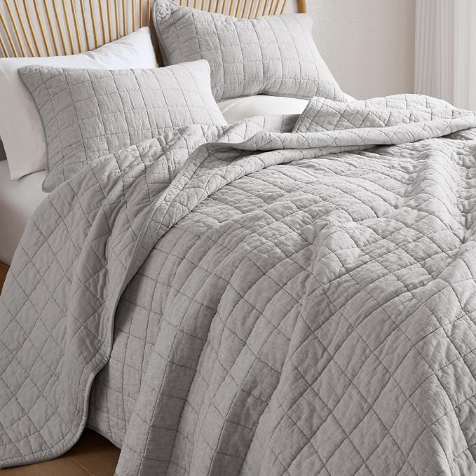 Hyde Lane Linen Quilt Set King Size, Grey - Breathable Box-Stitch Coverlet | 55% Flax Blend Front, Soft Cotton Backing, Machine Washable, Gets Softer After Every Wash by HydeLane