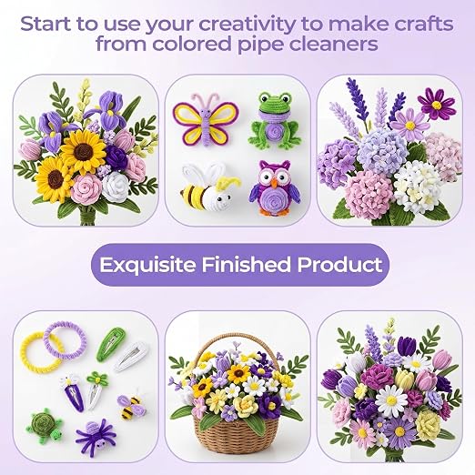 Libima 3800 Pcs Pipe Cleaners Bulk 10 Colors Chenille Stems Craft Supplies 12" Long Fuzzy Sticks 6 mm Teacher Welcome Back Gifts DIY Flower Kits for Art Bouquet Creative Activity Decor (Purple) - Image 2