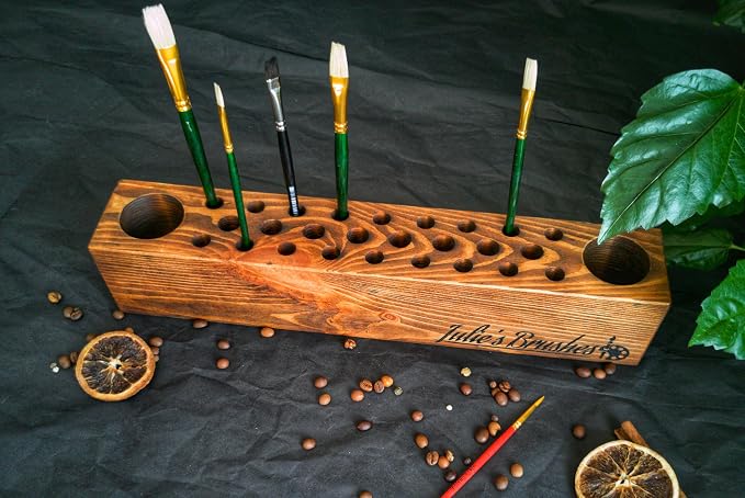Personalized Paint Brush Holder, Handmade Wooden Artist Tool Organizer, Custom Engraved Desk Caddy for Painters, Art Studio Storage Stand, Unique Gift for Artists, Artist Gift - Image 3