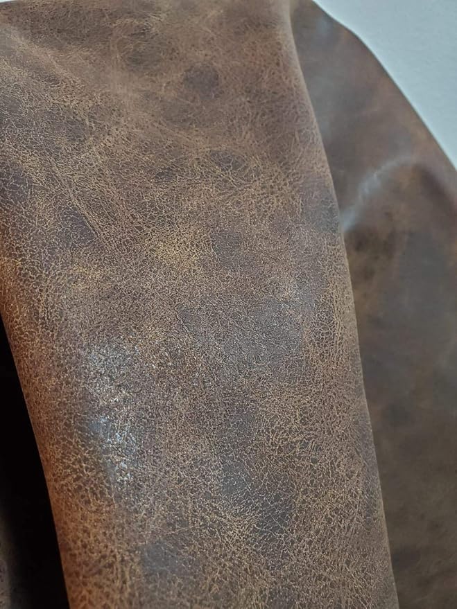 NAT Leathers | Brown Distressed Soft Faux Vegan Leather PU (Peta Approved Vegan) | 10 Yards 360" x 54" Cut by Yard | Synthetic Pleather 0.9 mm | Brown Distress 10 Yards - Image 4