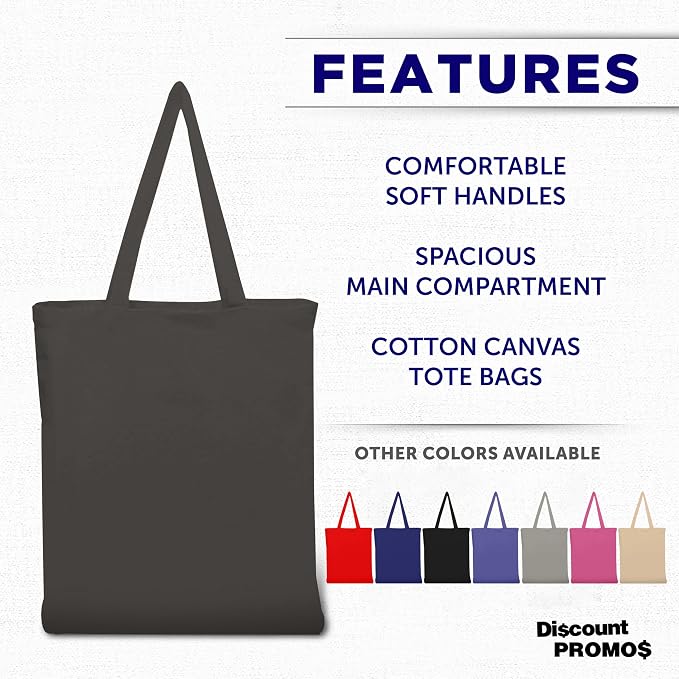 DISCOUNT PROMOS Cotton Canvas Tote Bags Set of 10, Bulk Pack - Reusable, Great for Shopping, Grocery, Beach, Picnic, Wedding Favors - Dark Grey - Image 4