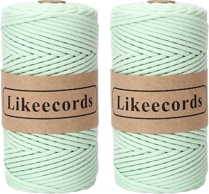 Likeecords Braided Cotton Cord Set - 3mm, 200m each, Macrame Rope for Crafts, Wall Hanging, Plant Hangers, Knitting (Green) by Likeecords