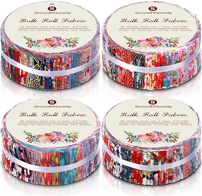 SmoothNovelty 160 Pcs 4 Rolls Fabric Strips, 2.44" x 39.3" Precut Quilting Roll, Cotton Strips Bundle for Quilting, Sewing, Crafting, Patchwork, Blanket, Rug, Upholstery(Japanese Style) by SmoothNovelty