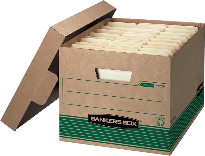 Bankers Box 20-Pack Recycled Medium-Duty File Box, Letter/Legal, FastFold | Speed through filing with FastFold setup, sturdy stacking, reinforced handles, and dependable document protection. - Image 4