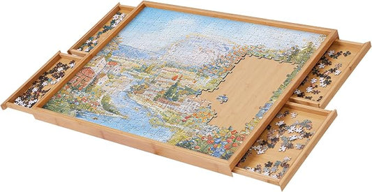 BIRASIL Puzzle Board with Drawers, Bamboo Puzzle Table with Turntable, Jigsaw Table for Adults-1500 Piece Jigsaw Puzzle Table Organizer, Birthday Gifts for Mom, Easy Storage for Puzzles by BIRASIL