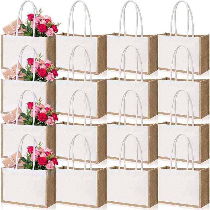 Reginary 16 Pcs Jute Tote Natural Burlap Gift Bags for Bridesmaid Wedding by Reginary