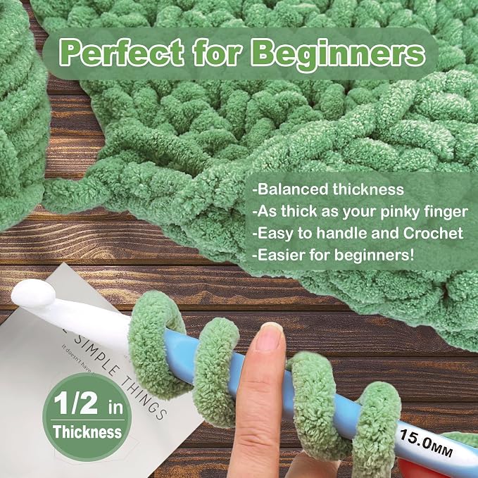 Chunky Chenille Yarn for Crocheting - Bulky Fluffy Yarn for Knitting -100% Polyester-Hand Knitting Blanket DIY (Sage Green, 8 Pack) - Image 3