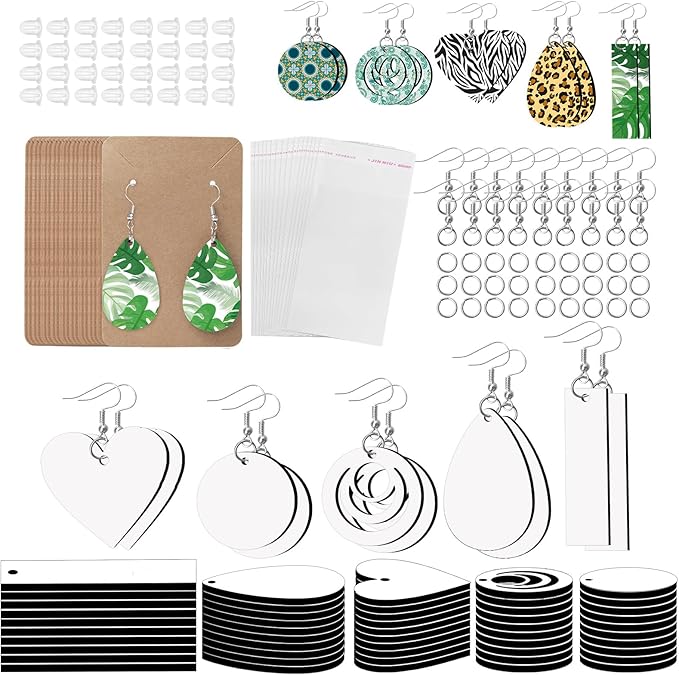 1250 Pieces Sublimation Earring Blanks Bulk DIY Jewelry Craft Making Kit with 250 Earing Hooks 250 jump Rings 250 Ear Plugs,125 Earring Cards Holder and Clear Package Bags for Birthday Gifts Supplies by SENONAPO
