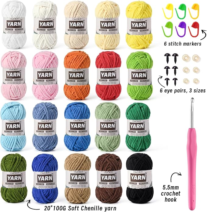 20 Pack Bulky Velvet Chenille Yarn, Baby Yarn for Crocheting Soft Blanket, 2000g(1096yds) Chunky Crochet Yarn, Thick Multicolor Yarn for Crocheting Amigurumi, Crafts, Home Decor A - Image 2