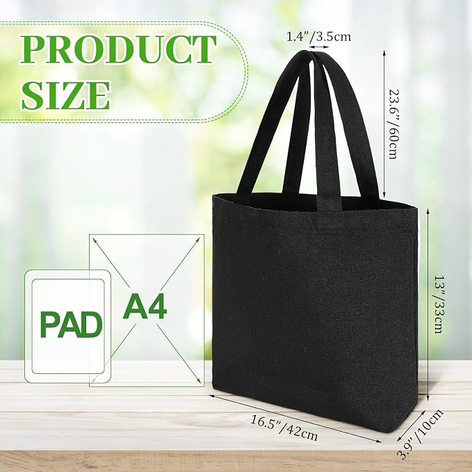 Silkfly 30 Pcs Canvas Tote Bags Bulk 16.5x13.4'' Blank Cotton Canvas Bag with Zipper Handles Reusable Plain Grocery Makeup Handbag for DIY(Black) - Image 3