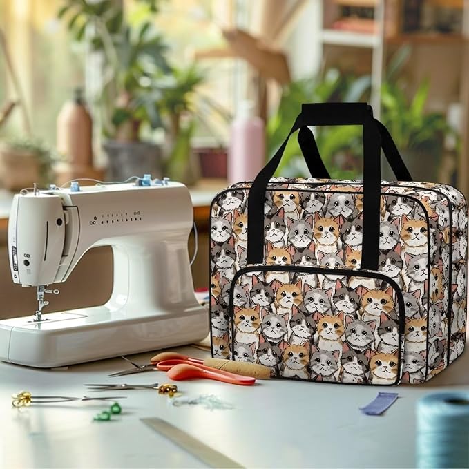 Sewing Machine Bag Universal Travel Tote Bag Portable Appliance Dust Proof Carrying Case with Front Storage Pocket and Soft Cushion for Sewing Enthusiast, Cats - Image 4