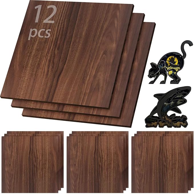 12 Pcs Walnut Unfinished Wood Craft, 3MM 1/8" x 12" x 12" Walnut Unfinished Plywood for Laser Cutting & Engraving, CNC Cutting, School DIY Projects 12 Pcs by Vemkyrio