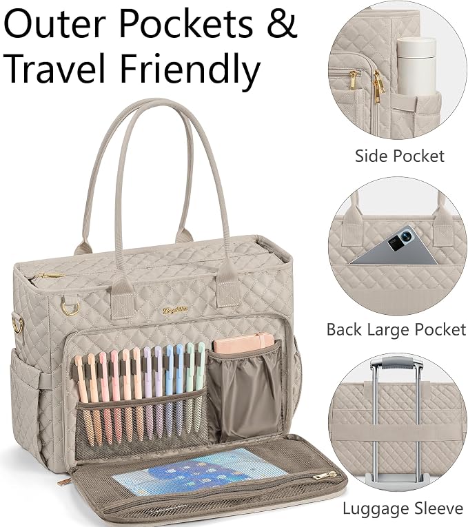 Bagstellar Teacher Tote Bag for Women, 15.6" Laptop Work Tote Computer Bag | Quilted Bible Nurse Bag with 40oz Cup Holder, Insulated Pocket & Strap, Large Laptop Briefcase for School Travel Office Gifts - Image 6