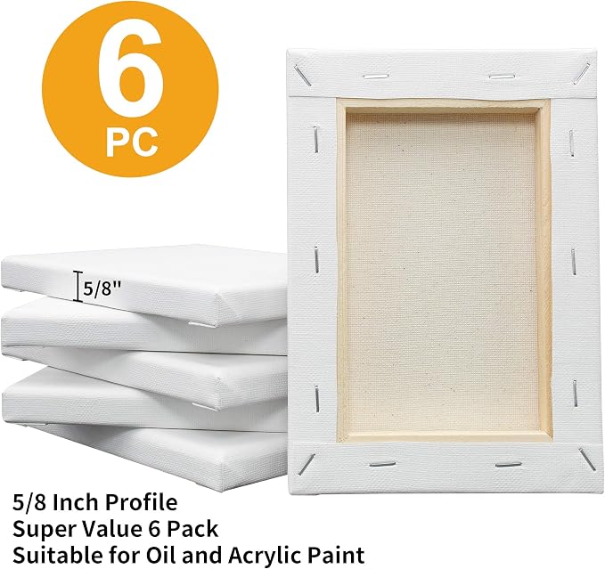 Stretched White Blank Canvas- 5x7 Inch,6 Pack,Primed,100% Cotton,5/8 Inch Profile of Economy Value Pack for Acrylics,Oils & Other Painting Media. - Image 3