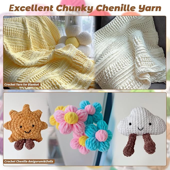 Fluffy Chunky Chenille Crochet Yarn, Baby Yarn for Crocheting Soft Blanket, Bulky Velvet Yarn(100g/54.8yds), Plush Amigurumi Yarn for Knitting Crafts, Scarves, Puzzle(White) - Image 9