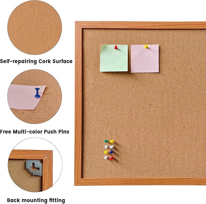 Cork Bulletin Board for Wall - 24” x 18” Bulletin Board Cork Board Wall Mounted Wood Frame Message Board pin Board for School,Office and Home - Image 2