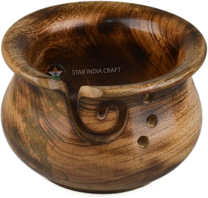 Handmade Rosewood Yarn Storage Bowl for Knitting & Crocheting by STAR INDIA CRAFT | A Perfect Yarn Storage Bowl for Yarn Winder & Crochet Hook Accessories Holder (6 x 4", Light Curvy) - Image 5