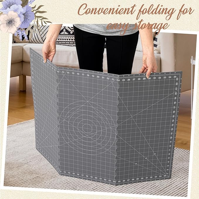 24" x 36" Self Healing Folding Cutting Mat with Grid for Quilting, Sewing, Craft Hobby Board Sewing Cutting Mat for Quilting, Leather, Fabric, Crafting, Scrapbooking, Art, Clay