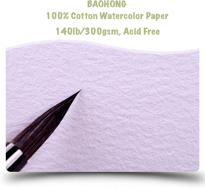 BAOHONG Artists' Watercolor Paper Block (20 Sheets, glued on Four Edges), 100% Cotton, Acid-Free, 140LB/300GSM, Watercolor Art Supplies for Wet, Dry, and Mixed Media Painting (Cold Press 8.3"X5.9") - Image 8