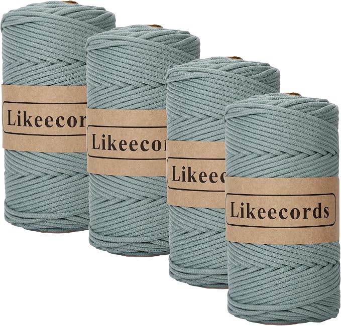 Likeecords 4 Skeins Braided Macrame Cord, 3mm x 100m, Colorful Cotton Craft Cord for Bag, Wall Hanging, Plant Hangers, Crafts, Knitting (Haze Blue) by Likeecords