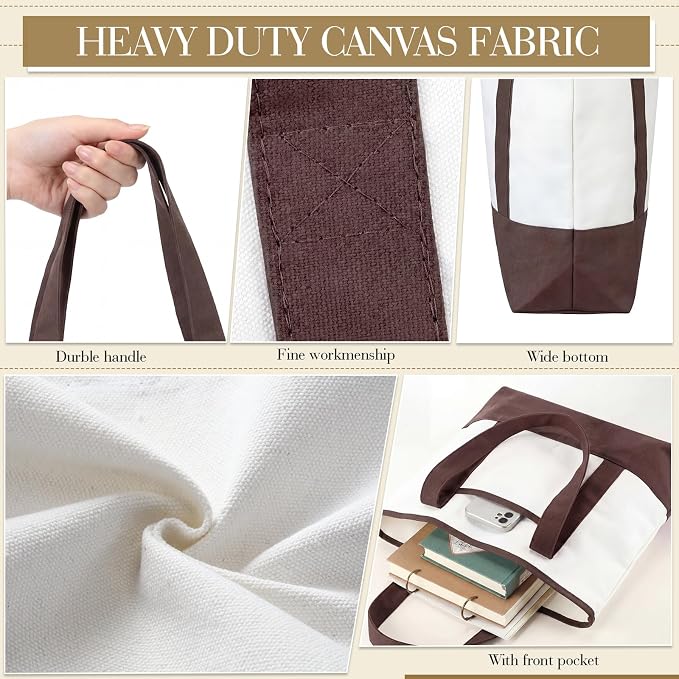 Reginary 1 Piece Women Canvas Tote Bag 18 Inch Reusable DIY Bag,Brown - Image 5
