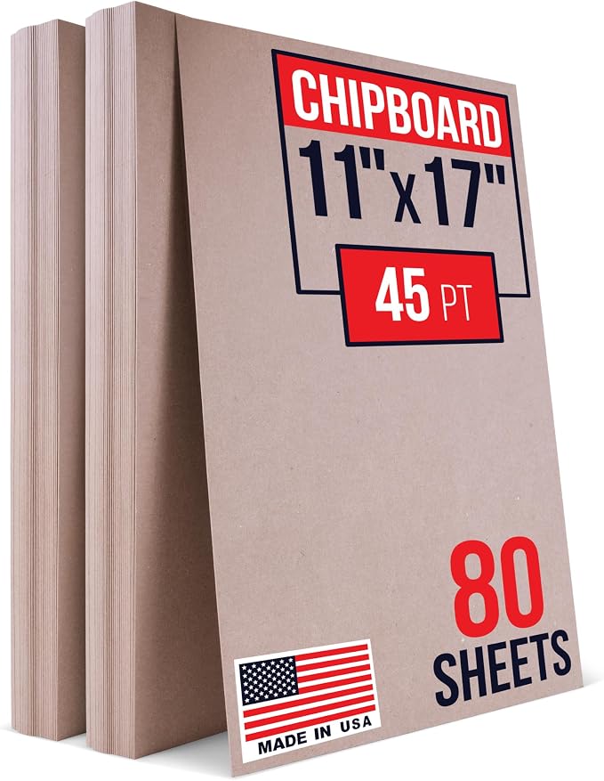 Paclord 11" x 17", Brown Kraft Pasted Chipboard Sheets, 45 Pt – Made in USA Heavy-Duty Extra Thick Cardboard Chipboard (Bundle of 80), – Durable Chipboard for Picture Frame Backing, Book Covers by Paclord