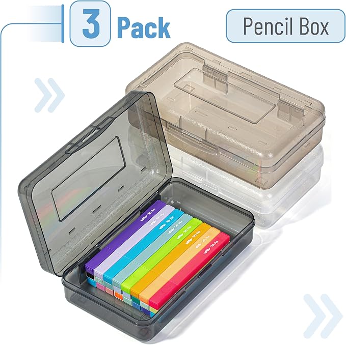 Mr. Pen- Clear Pencil Boxes, 3 Pack, Grey Shades, Snap-Tight Lid | Plastic Pencil Box Organizer, 7.9"x4.5"x2.4" - Image 2