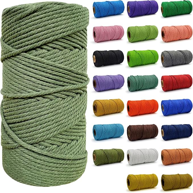 Macrame Cord - Natural Unbleached Macrame Rope - 4 Strand Twisted Cotton Rope for Wall Hanging，DIY Craft Making，Plant Hangers，Knotting Decorative Projects (Army Green, 4mm x 220Yards) by FocusoncottonHdviai