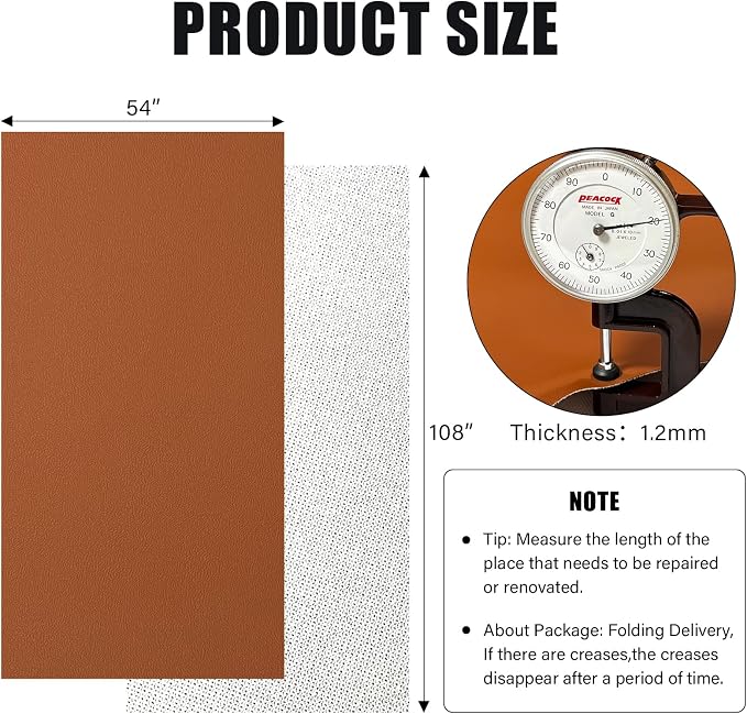 Faux Leather Fabric,54"x108" 1.2mm Thick Durable Synthetic Upholstery Leather Vinyl, Soft Smooth Waterproof, Durable,Replacement Renovate for Wallets, DIY Projects, Furniture, Car Seats 3 Yards-Brown - Image 2