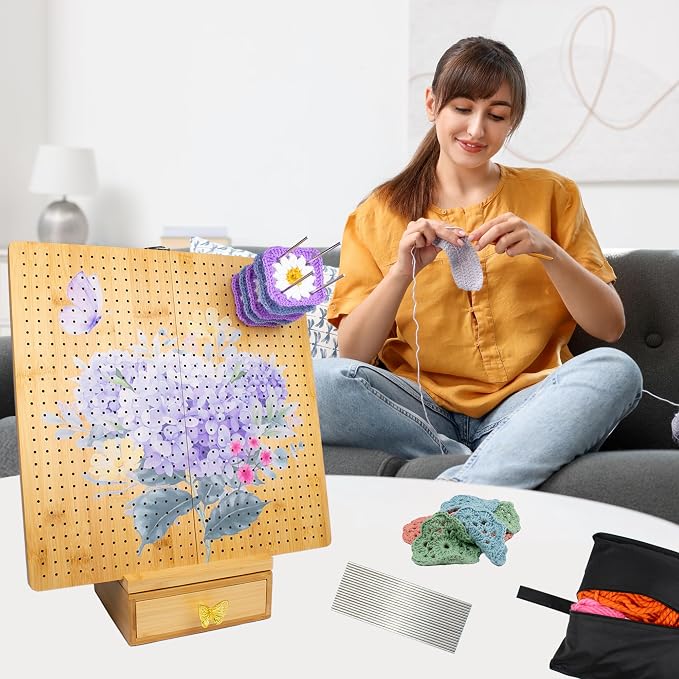 Crochet Cast Foldable 15” Bamboo Crochet Blocking Board + Stand and Drawer | 40 Stainless Steel Rods, Large Storage Bag, Anti‑Slip Feet, Thick Mat, High Quality Pegs, Two Compartments, Uniform Holes - Image 5