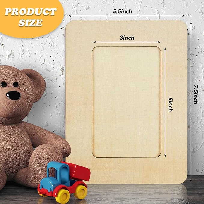 Yalikop 24 Pieces Unfinished Wooden Craft Picture Frames for Photos Bulk | 4x6 Inch Photo Holders for DIY Crafts, Standing Desktop Frames, Father's Day Birthday Gifts, Unfinished Wood Ready to Paint - Image 2