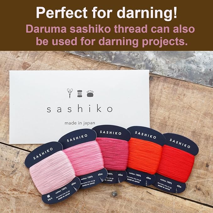 DARUMA Sashiko Thread 100% Cotton Card Type (43.7 yd) x 5 Colors with English Manual, Sewing & Embroidery Value Set with Gift Package(Thin, Hanafubuki) - Image 4