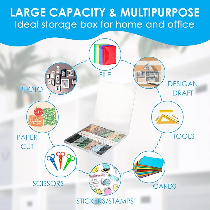 CraftGenes 12x12 Scrapbook Paper Storage, 6 Pack Stackable Containers | Clear PP; 13.58 x 12.4 x 1.1 in; Integrated U-Latch; Fits Cardstock, Vinyl Sheets, Stickers and Die Cuts - Image 5