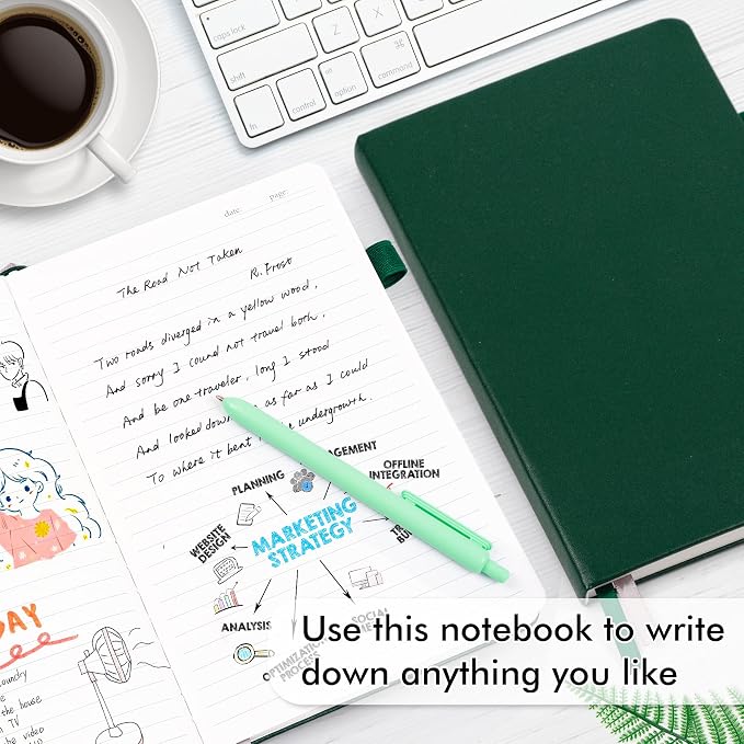 feela 24 Pack Journal Notebook for Work, Business Notebook Bulk Hardcover Lined Writing Journal with Pen Holder for Men Women Note Taking, with 24 Black Pens, 120 GSM, 5.1”x8.3”, A5, Dark Green - Image 4