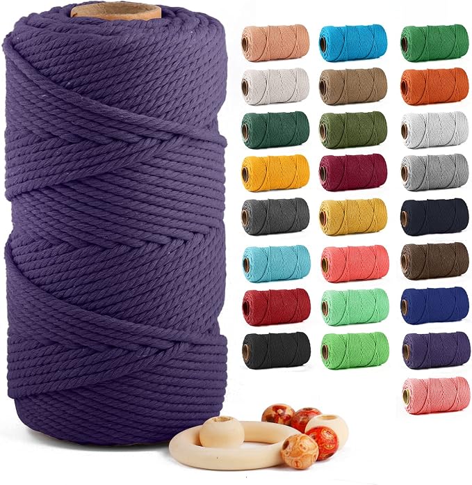 ZUEXT Macrame Cord, Dark Violet, 5mm x 109yds Cotton String Macrame Yarn | 100% Natural Handmade, 4 Strands Twisted Cotton Rope, For Wall Hanging Plant Hangers Gift Wrapping Tapestry DIY Crafts, 100m by ZUEXT